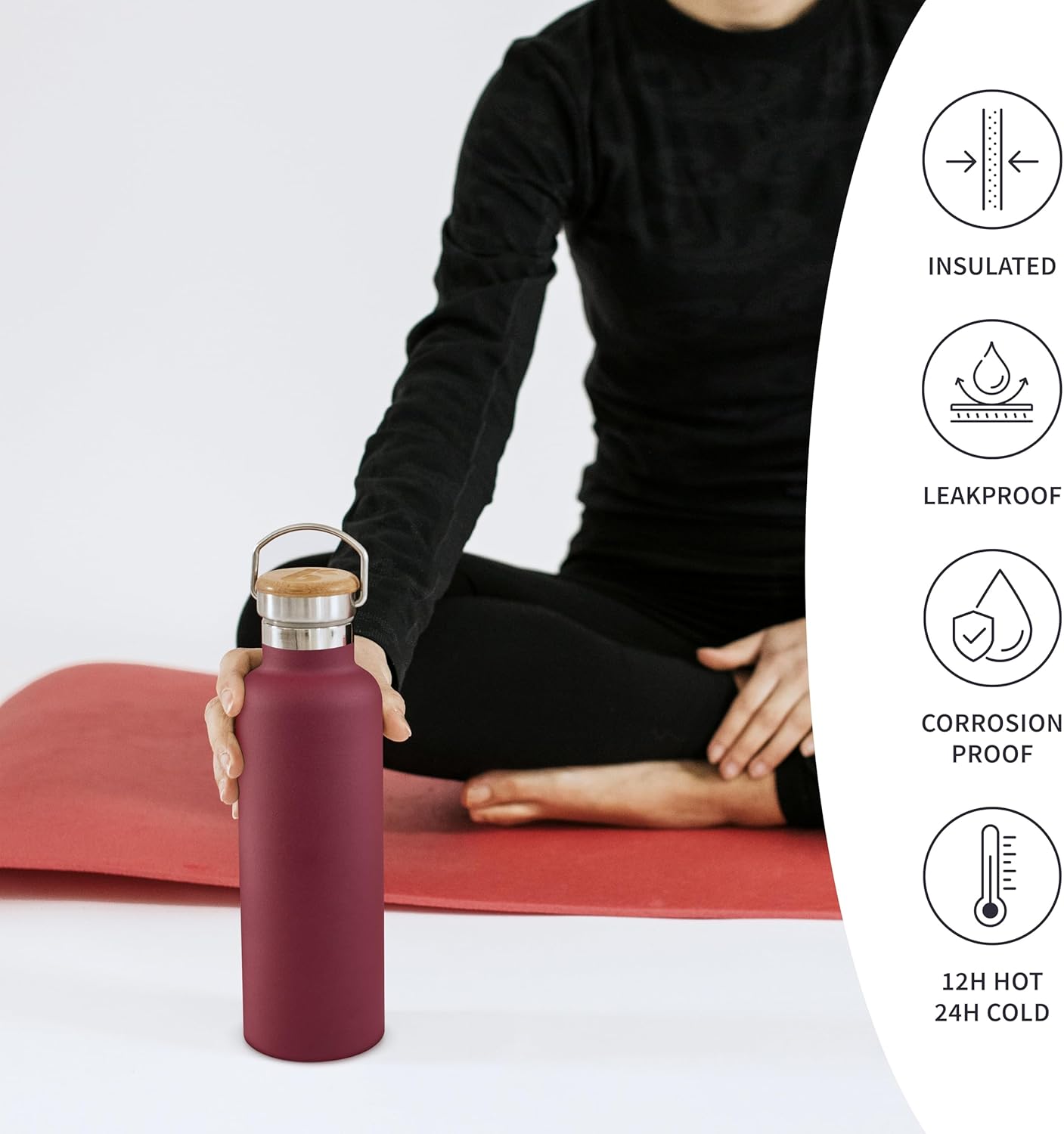 Bambaw 24 oz Stainless Steel Water Bottle, Insulated Metal Water Bottle Wide Mouth, Great for Hiking & Travel, With Handle Easy to Carry, Rust-Resistant & Durable (Aegean Blue)
