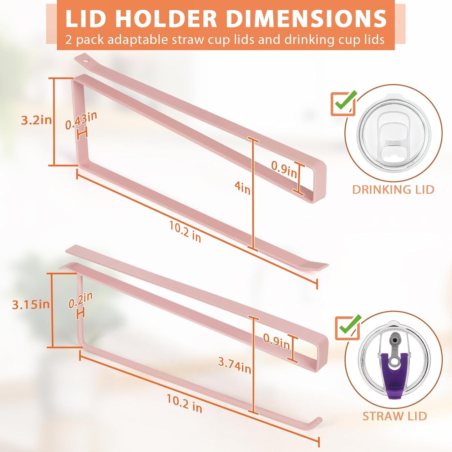 Tumbler Lid Organizer, Horizontal Tumbler Lid Storage Hook Up to 10 Lids, Space Saving Cup Lid Holders Under Cabinet Tumbler Lid Hook for Kitchen Organizer and Storage,Hanging Paper Towel Rack Hanger