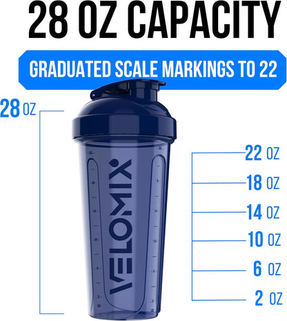 VELOMIX -4 PACK 28 Oz Protein Shaker Bottle for Protein Mixes - 4x Wire Whisk | Leak Proof Shaker Cups for Protein Shakes | Large, Stackable Protein Shaker Bottles Pack | Dishwasher Safe (Aqua Depths)