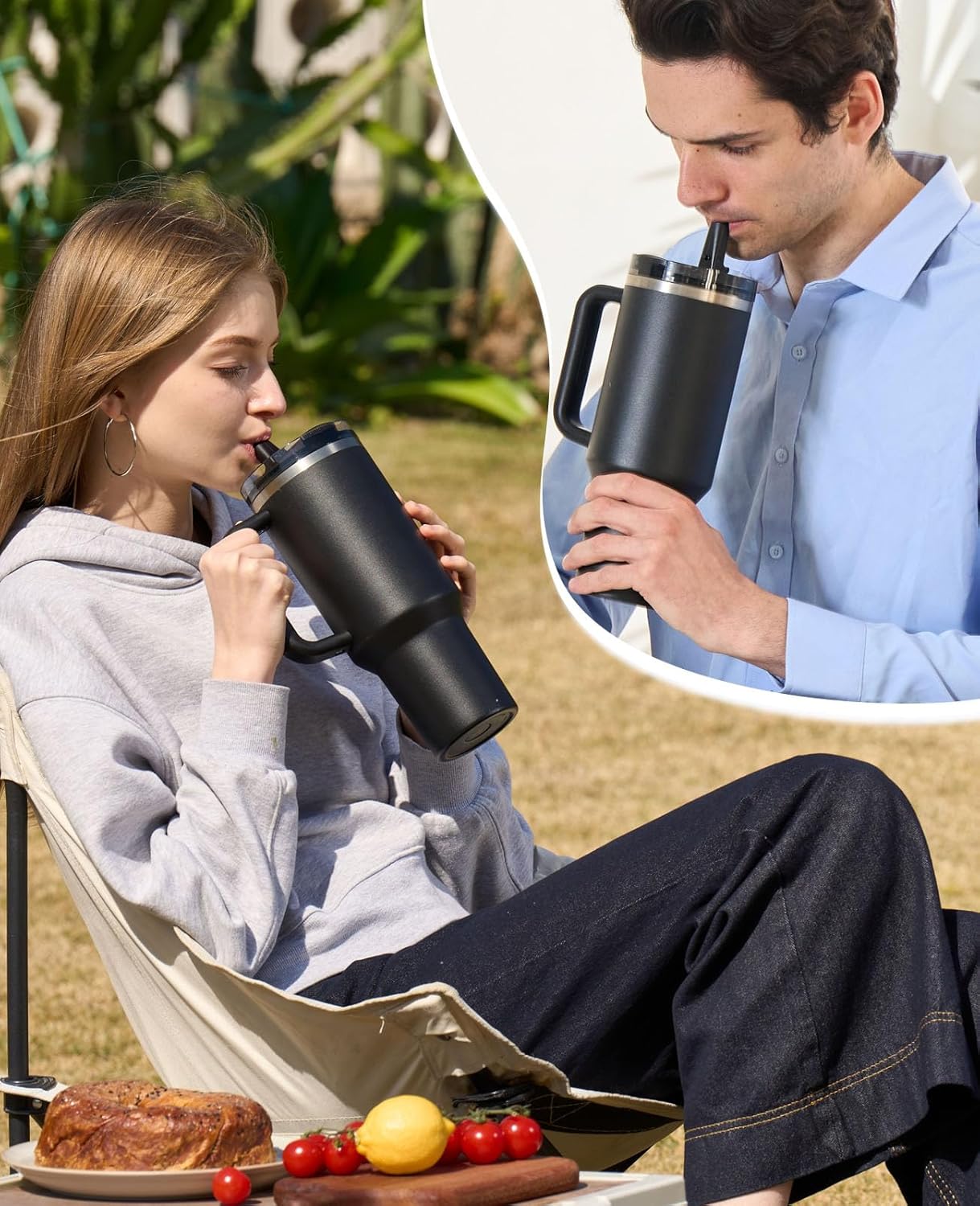 2 Pack Tumbler Flip Straw Lid Replacement Fit for Stanley 40 OZ Quencher, Leak Proof Lid with Straw for Stanley, No Spill Reusable Tumbler Lid Compatible with Stanley Cup Accessories