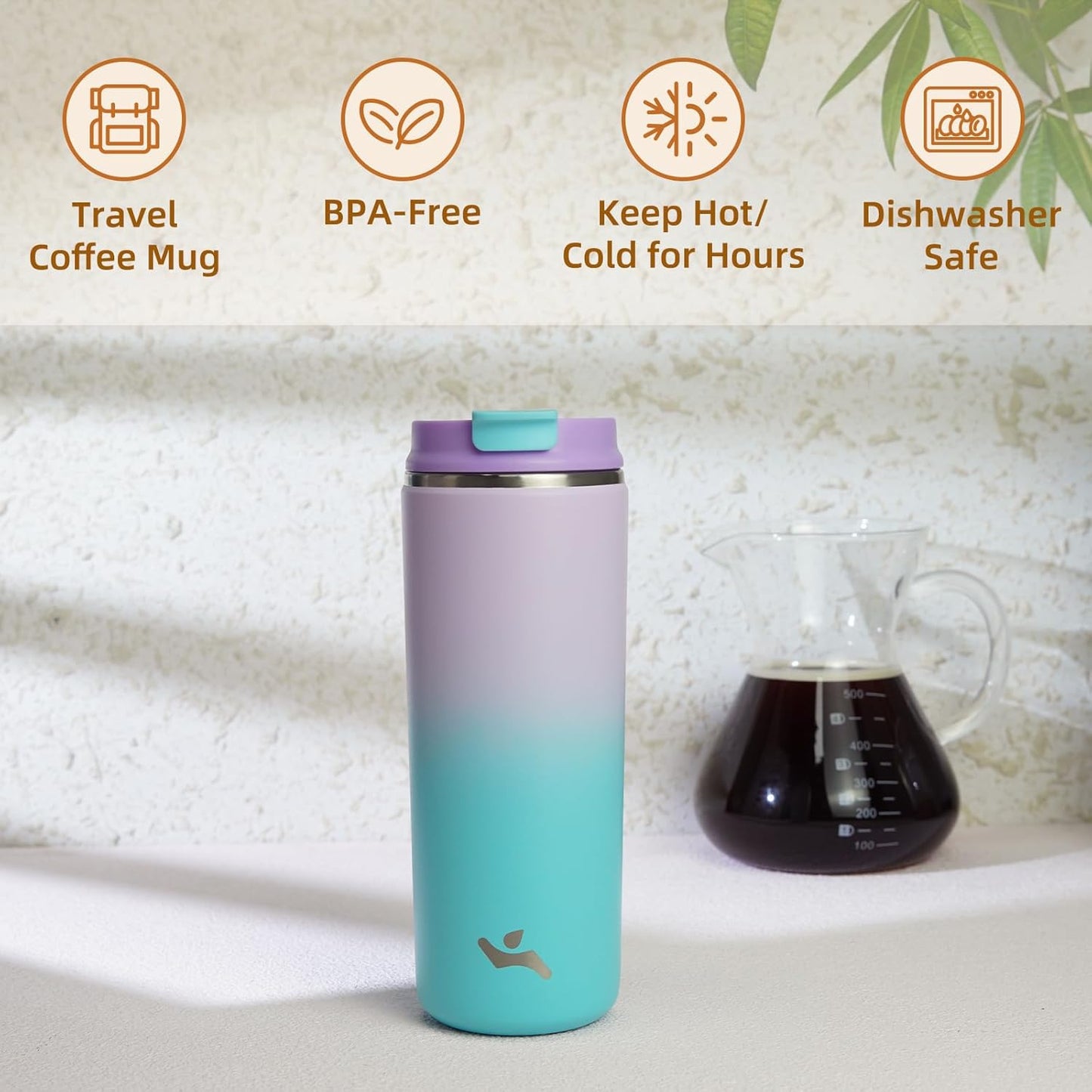 Konokyo Tumbler with Lid, 16 oz Travel Coffee Mug Double Wall Vacuum Stainless Steel Thermal Metal Cup Insulated Water Bottle,Navy Blue