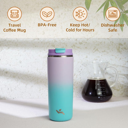 Konokyo Tumbler with Lid, 16 oz Travel Coffee Mug Double Wall Vacuum Stainless Steel Thermal Metal Cup Insulated Water Bottle,Navy Blue