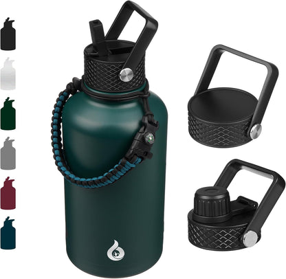 BJPKPK Insulated Water Bottles with Straw Lid, 40oz Stainless Steel Water Bottles with 3 Lids, BPA Free Leakproof Thermo, Tumblers, Cups for Sports, Gym- Midnight - Colors A