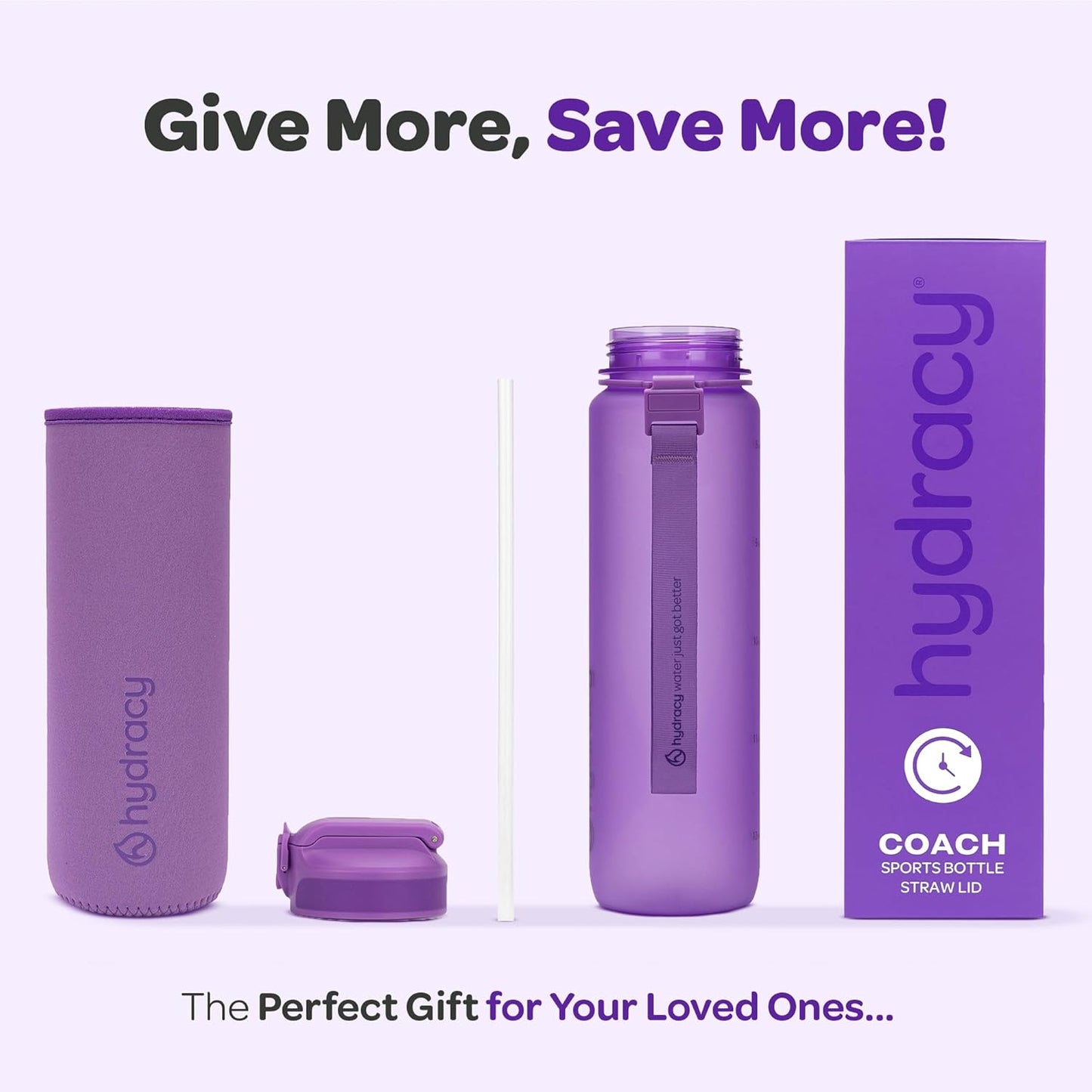 Hydracy Water Bottle with Time Marker -Large BPA Free Water Bottle & No Sweat Sleeve -Leak Proof Gym Bottle with Times to Drink - Ideal for Fitness Sports & Outdoors