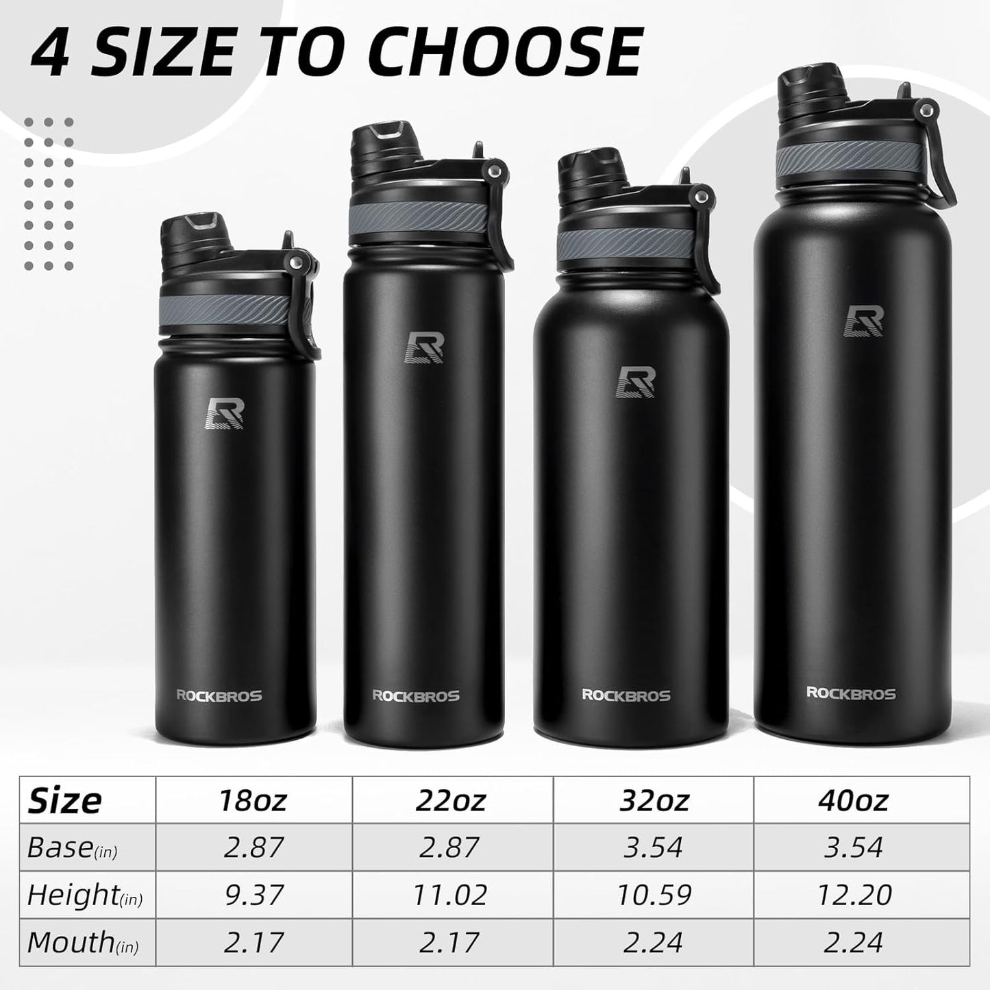 ROCKBROS Insulated Water Bottle with Straw, Stainless Steel Sports Water Cup Flask Leak Proof with Handle Keep Warm and Cold for Hiking, Cycling, Bike Travel, School Sports, Gym