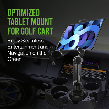 Cellet Cup Holder Tray for Car with Phone Mount – Expandable Base, 360° Rotation Food & Drink Tray with Non-Slip Surface, Adjustable Arm for Eating in Vehicle – Fits Most Standard Car Cup Holders
