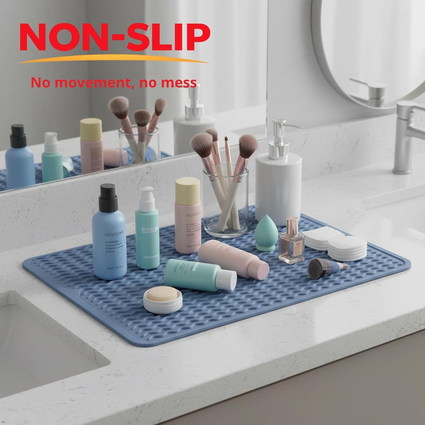 Silicone Drying Mat 16 × 12 – Gray Non-Slip Sink Mat for Kitchen Counter, Heat-Resistant Food-Grade Dish Pad, Easy-Clean Multipurpose Drawer Liner (Gray, 16'' x 12'')