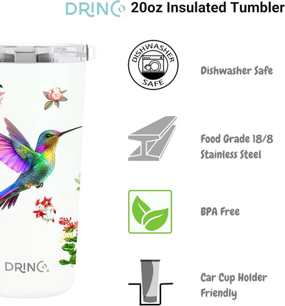 Drinco - 20 oz Stainless Steel Tumbler | Double Walled Vacuum Insulated Mug With Lid, 2 Straws, For Hot & Cold Drinks (20oz Dragonfly)