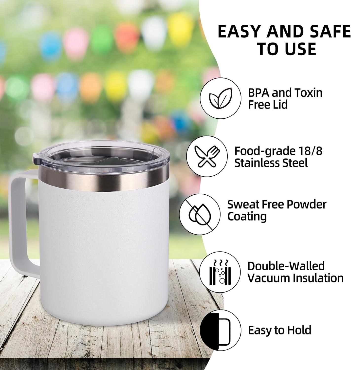 Volhoply 14oz Insulated Stainless Steel Coffee Mug with Lid Bulk 4 Pack,Double Wall Vacuum Travel Coffee Cup with Handle,Reusable Metal Cups Tumbler Cup,Camping Mugs,Ideal Gifts(Mix,4)