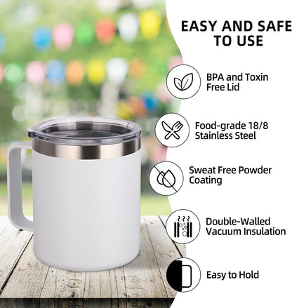 Volhoply 14oz Insulated Stainless Steel Coffee Mug with Lid Bulk 4 Pack,Double Wall Vacuum Travel Coffee Cup with Handle,Reusable Metal Cups Tumbler Cup,Camping Mugs,Ideal Gifts(Mix,4)