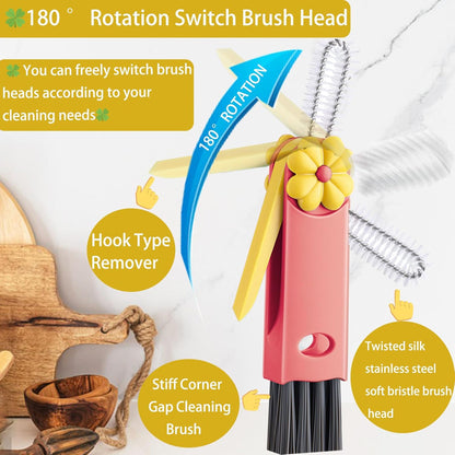 4 in 1 Cup Lid Cleaning Brush - Multifunctional Water Bottle Crevice Cleaning Brush, Portable Cup Lid Brush, Home Kitchen Crevice Brush Tools for Tiny Cup Lid Detail, Bottle Tight Spaces Cup (3 PCS)