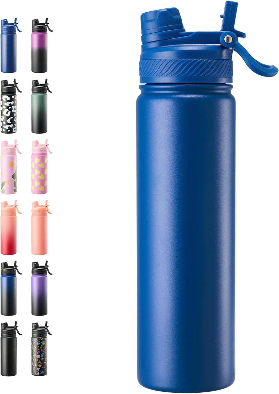 Fijinhom 18 oz Insulated Water Bottle, 2-in-1 Straw and Spout Lid Stainless Steel Thermos, Leak-Proof, Double Wall Vacuum Flask, Keep Cold 24H for Outdoor, Sports, Travel, School (Black)