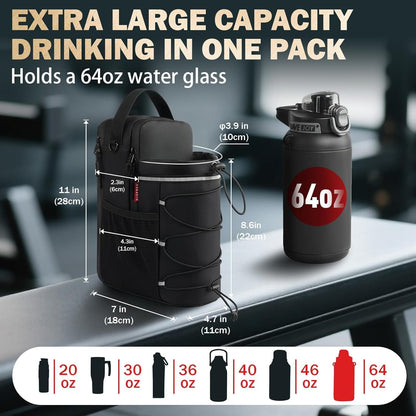 Magnetic Gym Bag 25-64oz Water Bottle Holder with 4 Strong Magnets, Crossbody Sling Water Bottle Carrier with Phone Pocket for Men Women, Gym Accessories for Workout Fitness Hiking Travel Camping