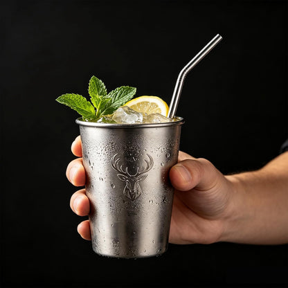 12 Pack Reusable Stainless Steel Metal Straws, 3 Straight + 3 Bent 10.5 Inch and 3 Straight + 3 Bent 8.5 Inch Metal Straws for 20 24 30 oz Tumblers Dishwasher Safe - 2 Cleaning Brushes Included