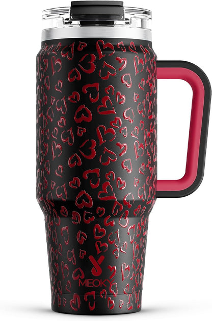 Meoky 32 oz Tumbler with Handle, Insulated Tumbler with Lid and Straw, Stainless Steel Travel Mug, Keeps Cold for 24 Hours, 100% Leak Proof, Fits in Car Cup Holder (Night)