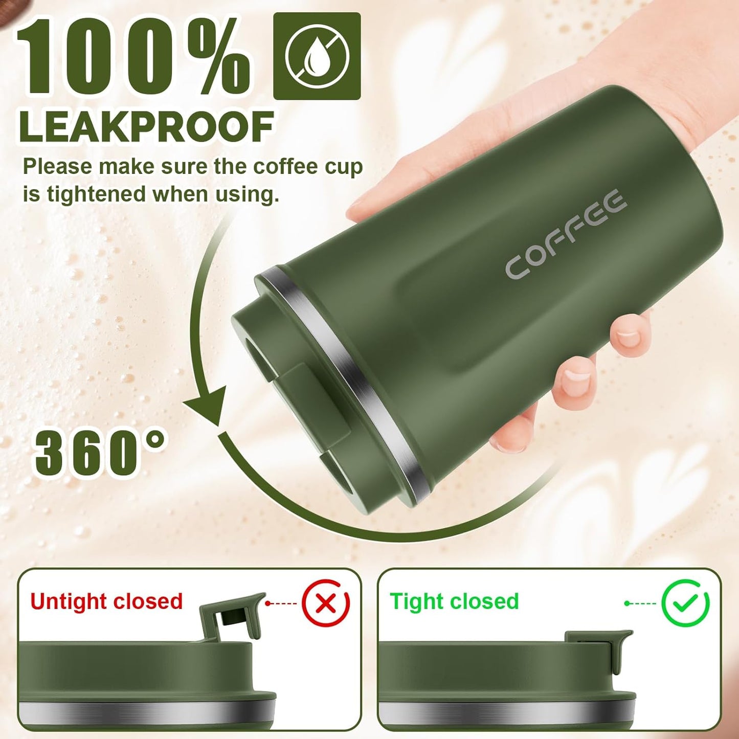 MOMSIV 12oz Travel Mug, Insulated Coffee Cup with Leakproof Lid, Travel Coffee Mug Vacuum Stainless Steel Double Walled Reusable Coffee Cup for Hot and Cold Water Coffee