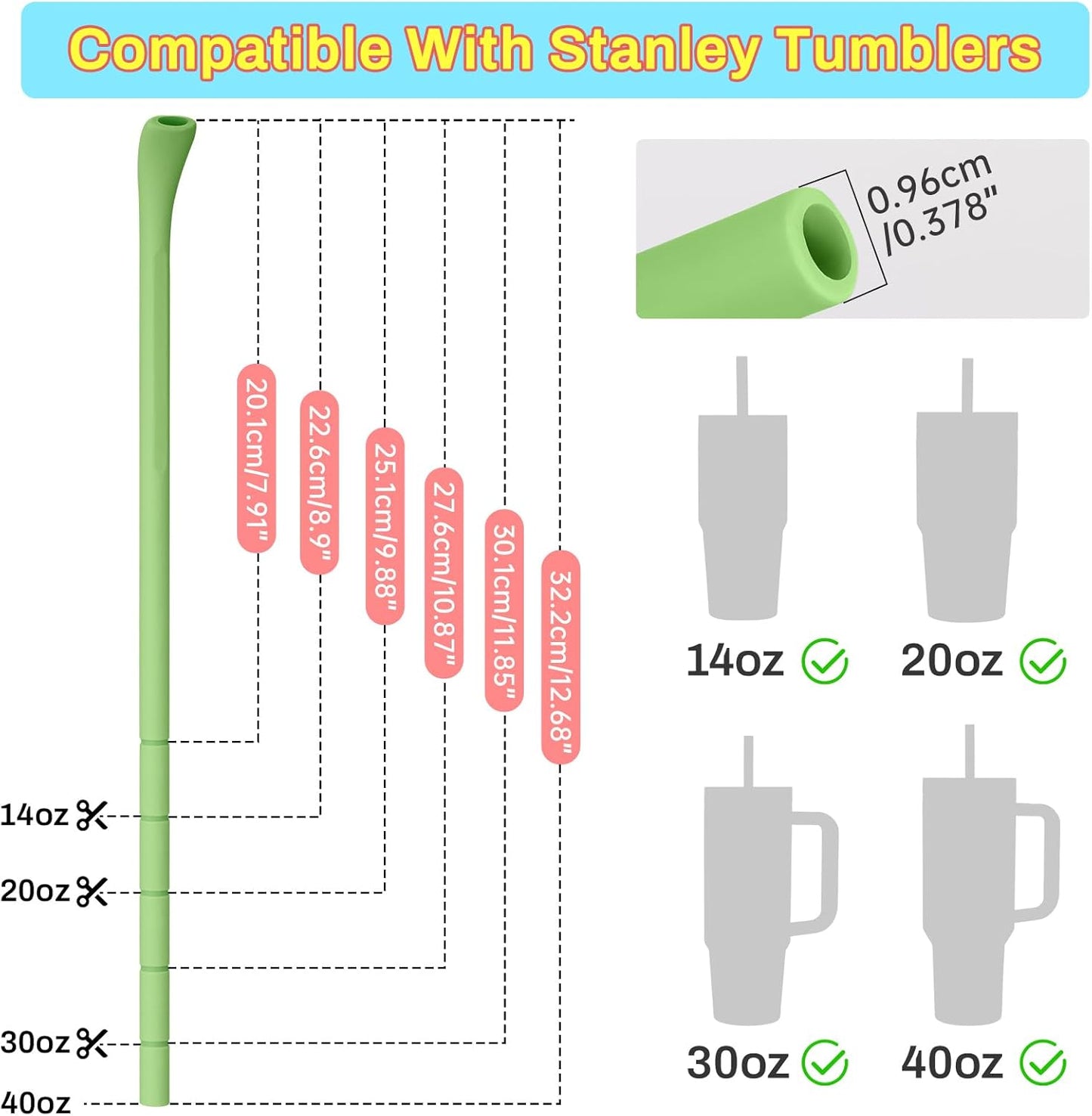 NiHome 6PCS Silicone Anti-Wrinkle Straws Fit for 40oz 30oz Stanley Tumblers w/Brushes, Customizable Length Wrinkle Free Straws for Various Size Cups, No Wrinkle Reusable Straws for Lip (Macaron)