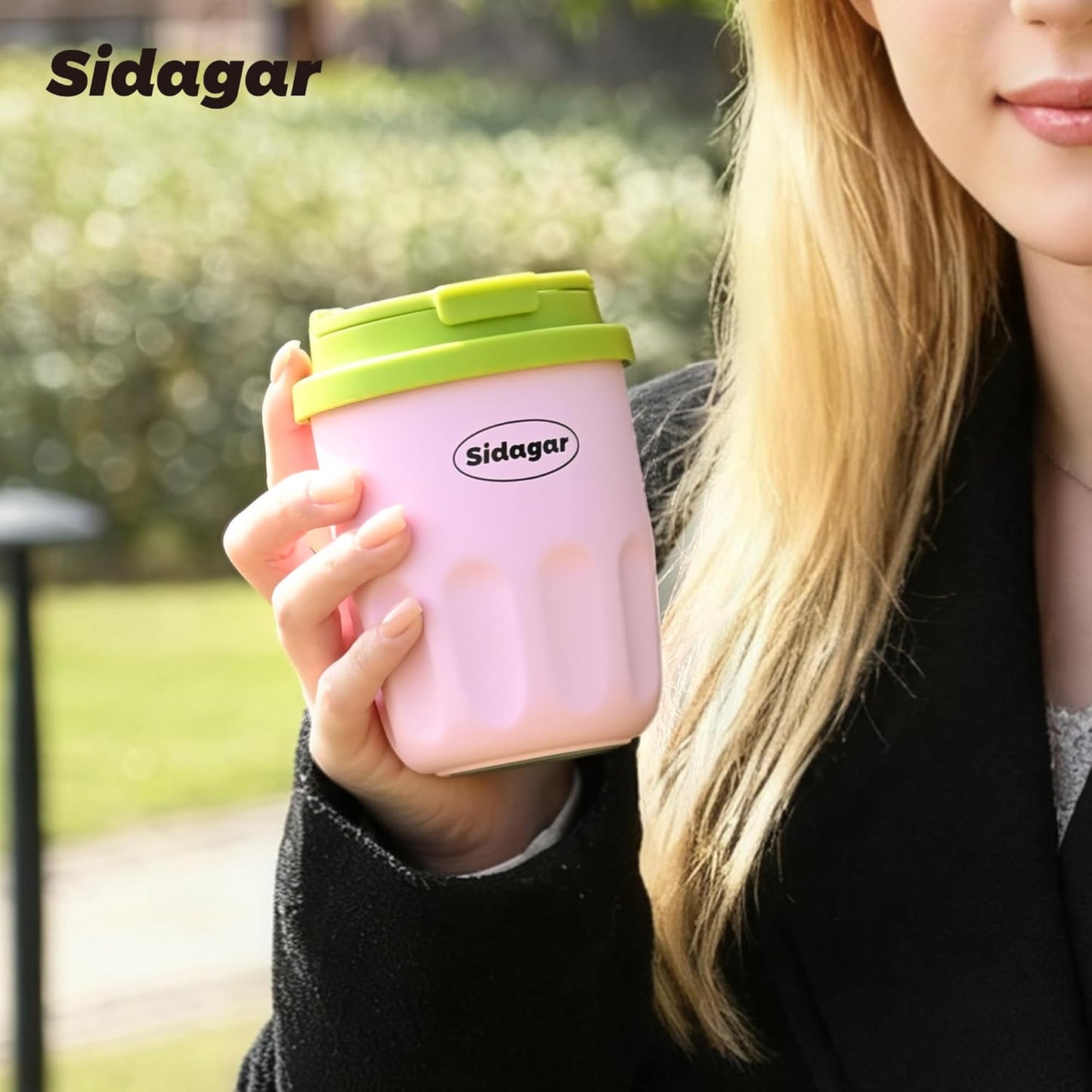 Travel Coffee Mug 10 oz Ceramic Lined Tumbler, Double Wall Stainless Steel Coffee Cup with Lid, Vacuum Spill Proof Mini Water Bottle, Insulated Thermal Mug for Home Office,Pink