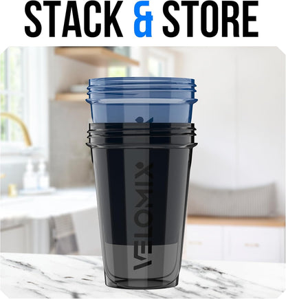 VELOMIX -2 Pack- 20 oz Protein Shaker Bottles for Protein Mixes - 2x Wire Whisk | Leak Proof Shaker Cups for Protein Shakes and Pre Workout | Protein Shaker Bottle Pack (Black/Transparent)