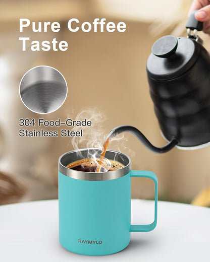 RAYMYLO Insulated Coffee Mug 12 oz, Double Wall Stainless Steel Coffee Mug with Lids, Leak-Proof & Detachable Slider Lid for Thorough Clean, Keeps Coffee Cold for 9 Hrs, Suitable for Camp Home Office