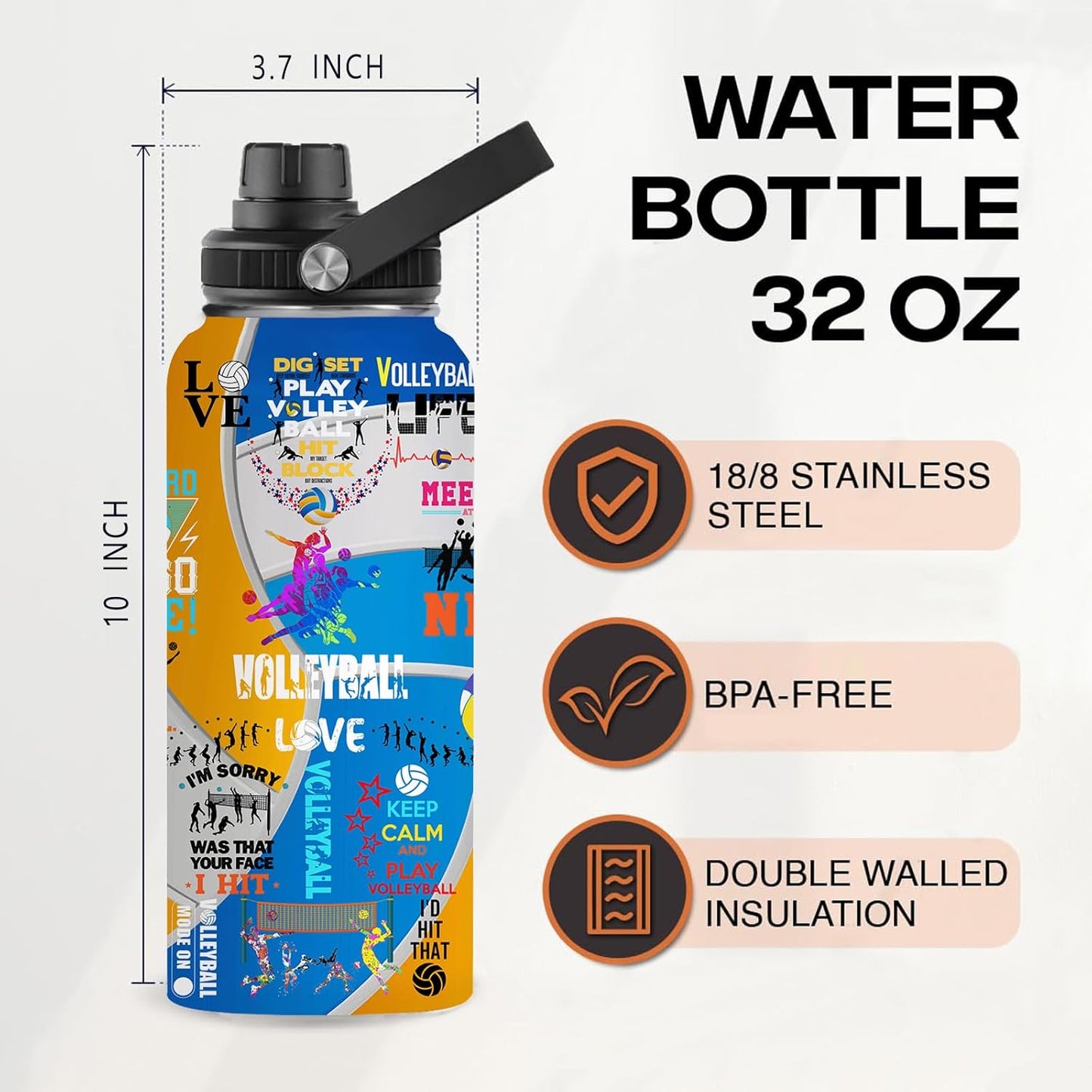 Pickleball Water Bottle 32oz Stainless Steel Insulated Vaccum with Lid, Pickleball Gifts for Pickleball Players, Pickleball Lovers, Women Girls Ladies