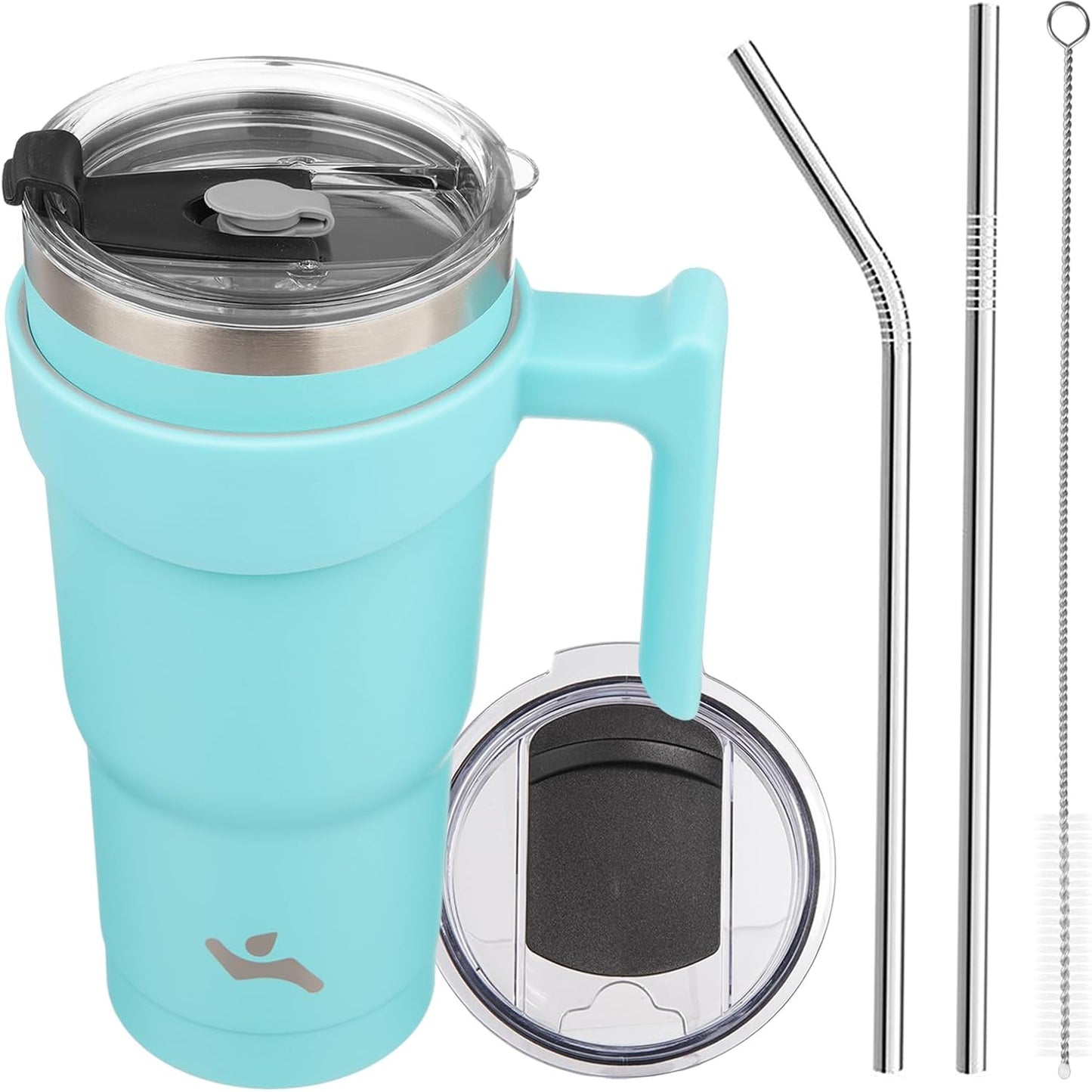 Konokyo 20 oz Tumbler with Handle and 2 Straw 2 Lid, Insulated Water Bottle Stainless Steel Vacuum Cup Reusable Travel Mug,Black