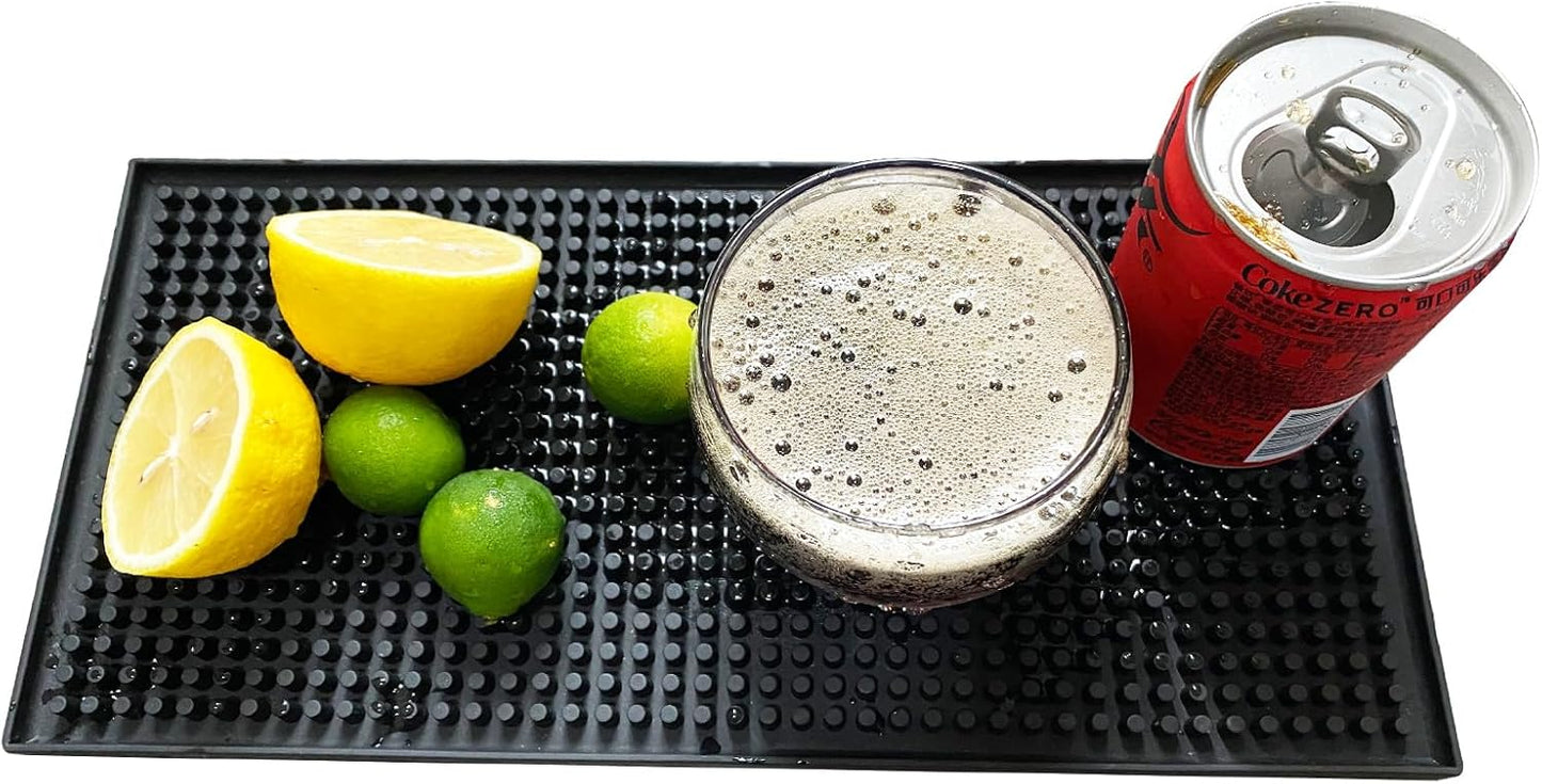XieNie Bar Mat, 6" x 12" Black Small Coffee Mat for Home Bar Kitchen Countertop, Non-Slip Service Spill Mat for Cocktail Bartender Accessories, PVC Counter Top Cup Glasses Drying Mats, 1Pac