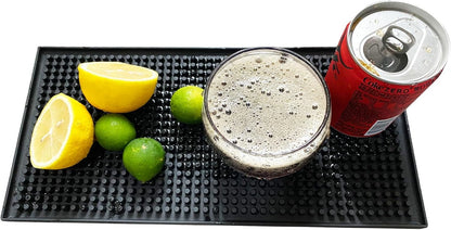 XieNie Bar Mat, 6" x 12" Black Small Coffee Mat for Home Bar Kitchen Countertop, Non-Slip Service Spill Mat for Cocktail Bartender Accessories, PVC Counter Top Cup Glasses Drying Mats, 1Pac