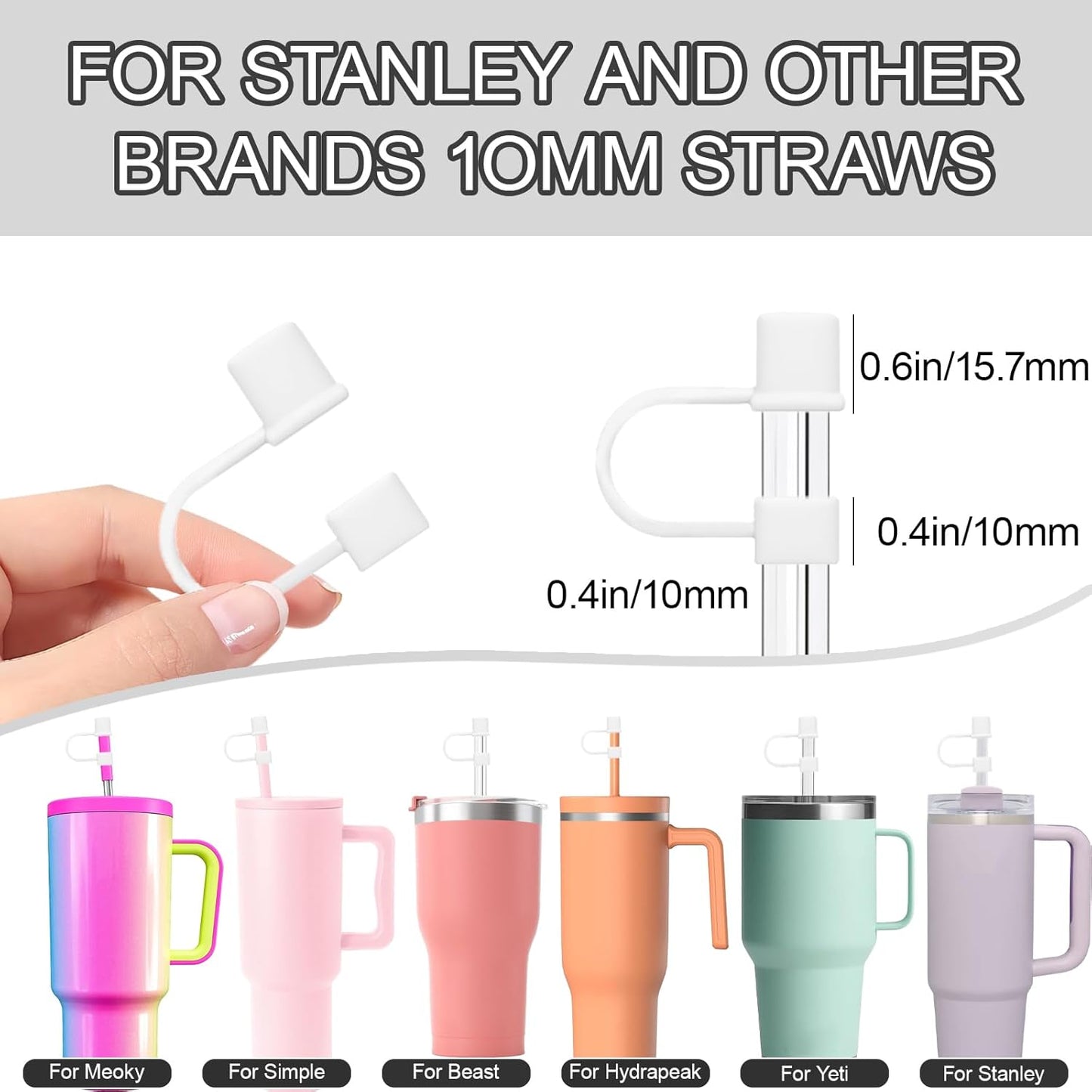 7Pcs Straw Cover Cap for Stanley Cup,Simple 10mm(0.4inch) Silicone Straw Toppers for Stanley 40&30oz Tumbler Accessories-Multicolor