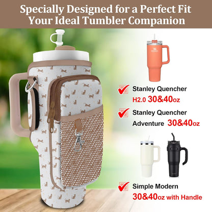 Stanley Carrier Bag for Stanley 40oz/30ozTumbler with Phone with 2 Adjustable Strap,3 Pockets Bottle Stanley Cup Carrier Bag & Case,Accessories for Hiking Travelling