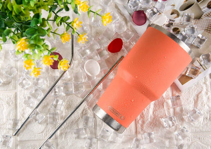 D·S 30oz Blue Tumbler Stainless Steel Double Wall Vacuum Insulated Mug with Straw and Lid, Cleaning Brush for Cold and Hot Beverages