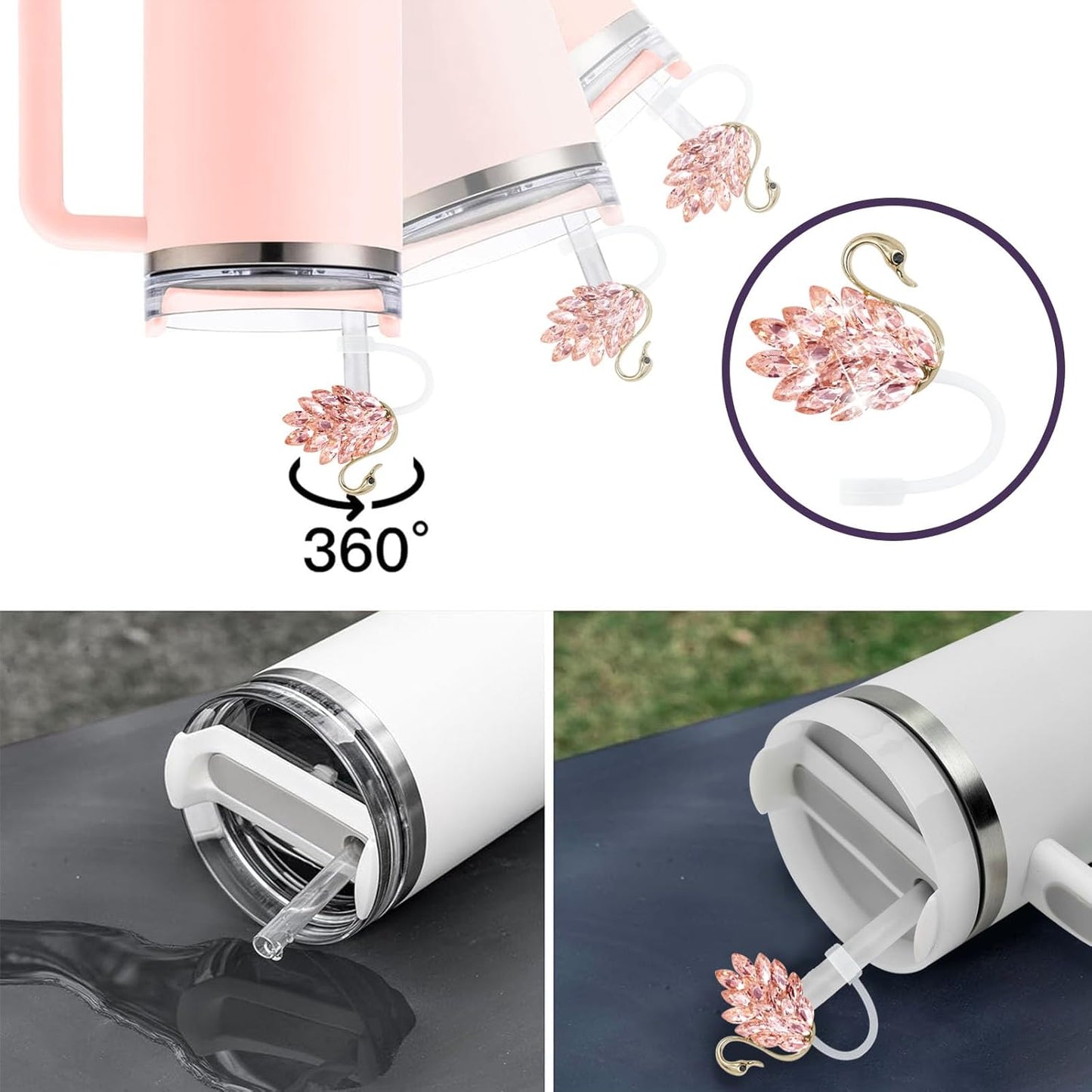 Cute Straw Cover Cap for Stanley Cup Accessories,Bling Straw Toppers for Stanley Tumbler 40&30 oz,Reusable Straws Tips Protectors Compatible with 10mm Straws