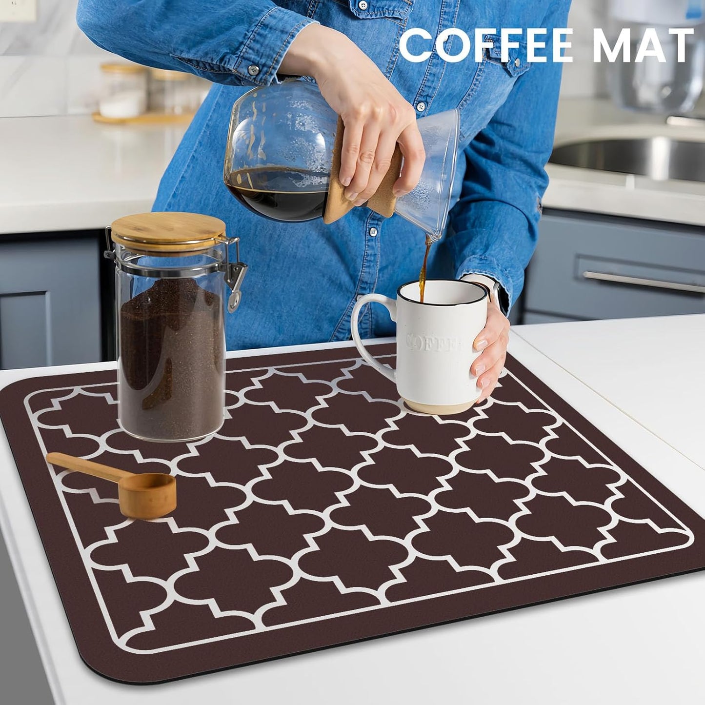 WISELIFE Dish Drying Mat Super Absorbent Drying Mat Large Dish Drying Mats for Kitchen Counter Easy Clean Dish Mat Kitchen Drying Mat15"x 18" Stylish Grey