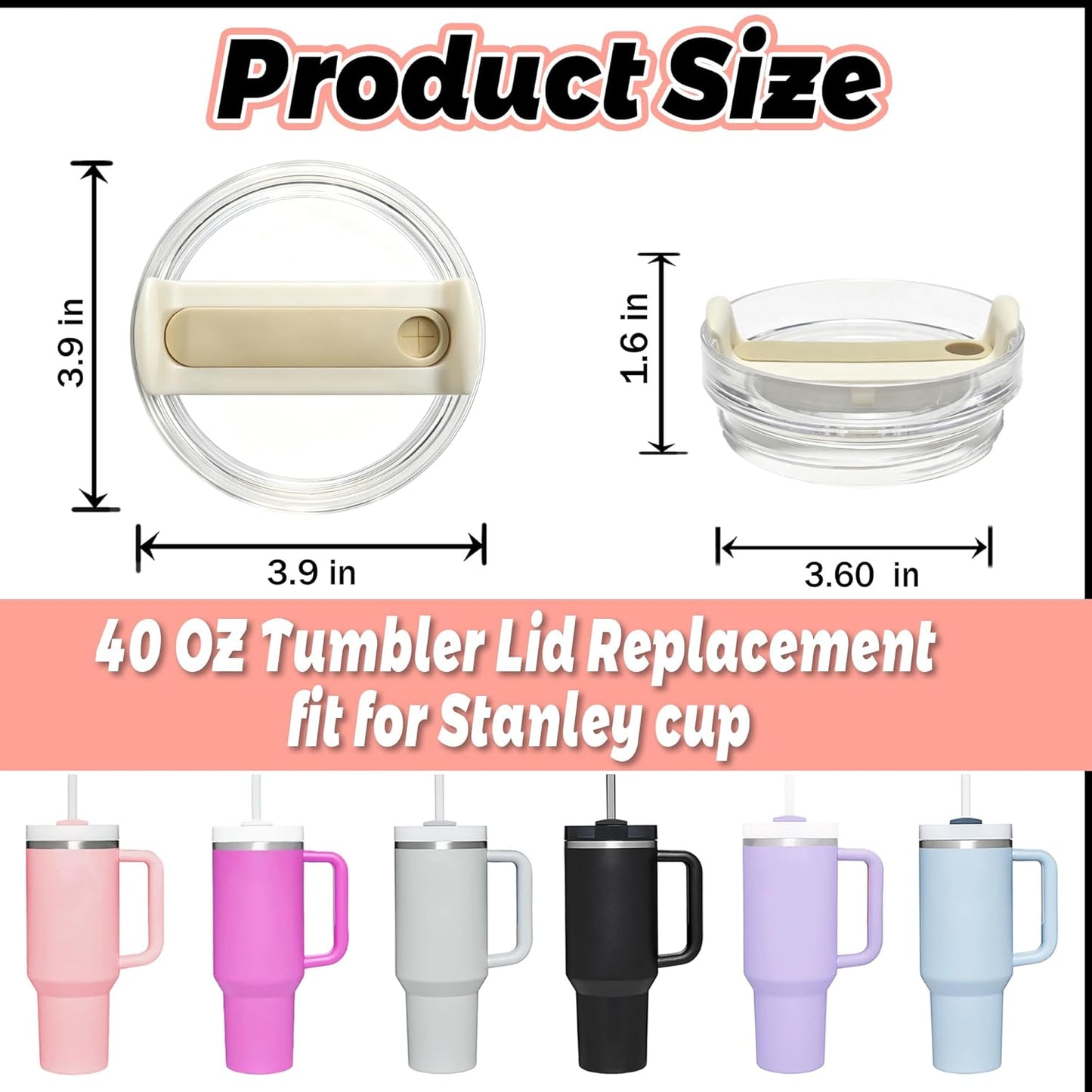 40 OZ Tumbler Lid Replacement Compatible for Stanley Quencher H2.0, 1 Pack BPA Free Clear Lid Replacement for Stanley Cup Accessories(Clear-White)