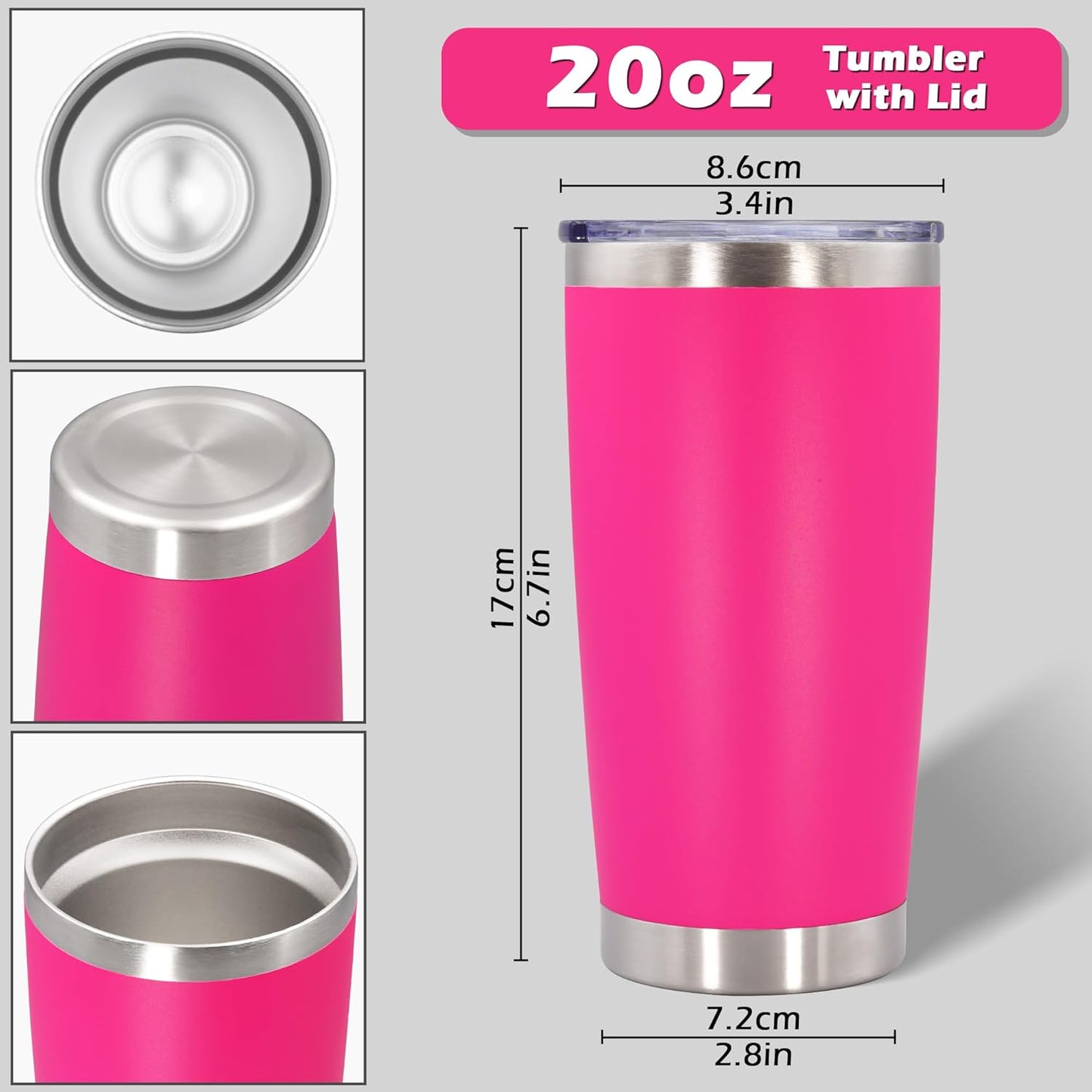 AIANJI 20oz Tumbler Bulk Stainless Steel Tumblers with Lid Vacuum Insulated Double Wall Travel Coffee Mug Powder Coated Tumbler Cup for Hot and Cold Drinks(Stainless Steel, 1 pack)