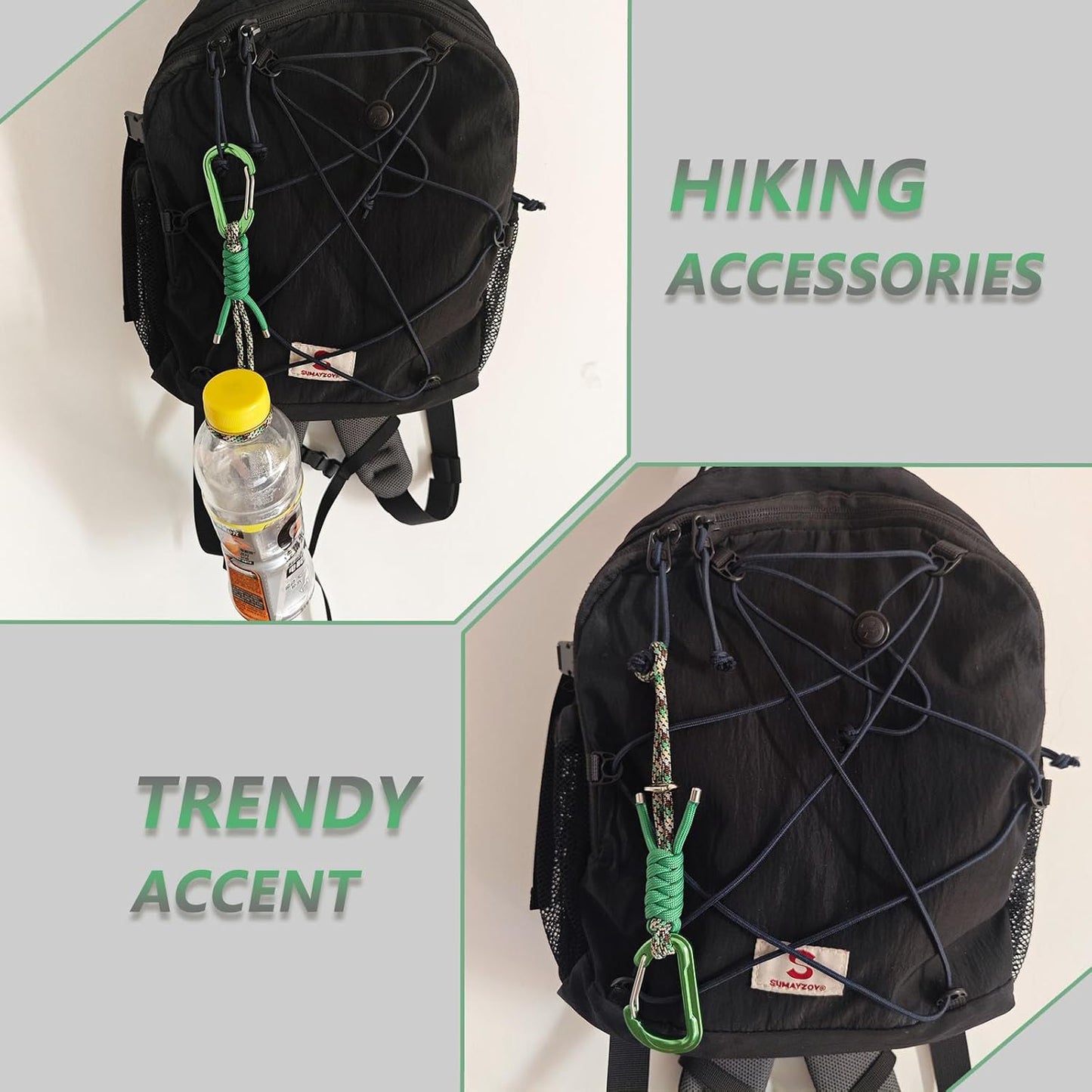 Paracord Keychain - Triangle/D-Shaped Carabiner Clip with Lanyard for Hanging Water Bottle, Key, Backpacks and More