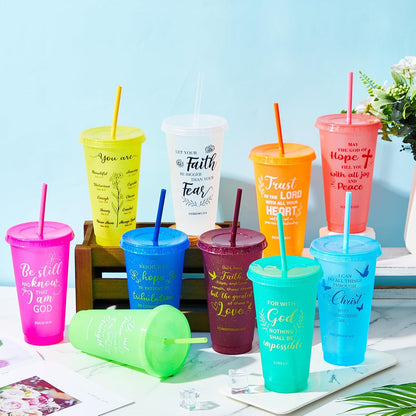 Uiifan 30 Pcs Christian Gifts Cups Bulk for Women, 24oz Bible Verse Christian Tumblers with Lids and Straw, Religious Church Gifts for Mother's Day (Fresh Color,Bible)