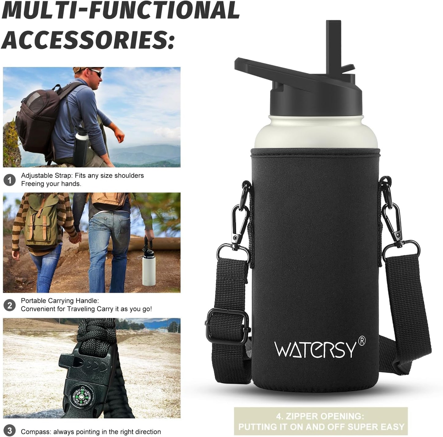 40oz Insulated Water Bottle (Cold for 48 Hrs),BPA Free&Leak Proof,Stainless Steel Water Flask,Water Jug with Straw Spout Lids for Gym,Hiking,Travel,Black Blue