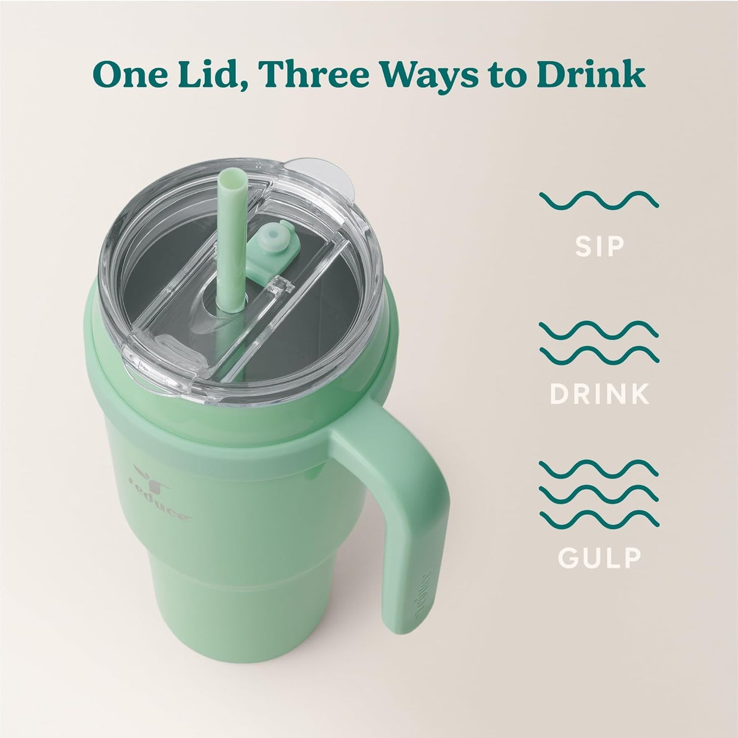 REDUCE 24 oz Stainless Steel Tumbler with Handle - Dual-Wall Vacuum Insulated Travel Mug, Sweat-Proof Lid & Reusable Straw - Keeps Drinks Cold for 24 Hrs, Fits Cupholders, Dishwasher Safe - Lilac Bud
