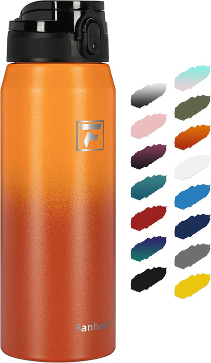 Fanhaw 20 oz Insulated Stainless Steel Water Bottle with Anti-Dust Chug Lid, Leakproof Vacuum Metal Everyday Use Bottle for Kids, Teens & Adults, Back to School Essentials (Green Blue)