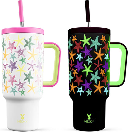 Meoky 40 oz Tumbler with Handle and Straw: Stainless Steel Insulated Tumbler with Lid and Straw - 100% Leak Proof Tumbler for Car Cup Holders - Travelers Commuters Workers, Pink