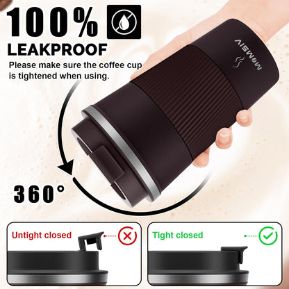 MOMSIV 12oz Travel Mug, Insulated Coffee Cup with Leakproof Lid, Travel Coffee Mug Vacuum Stainless Steel Double Walled Reusable Coffee Cup for Hot and Cold Water Coffee
