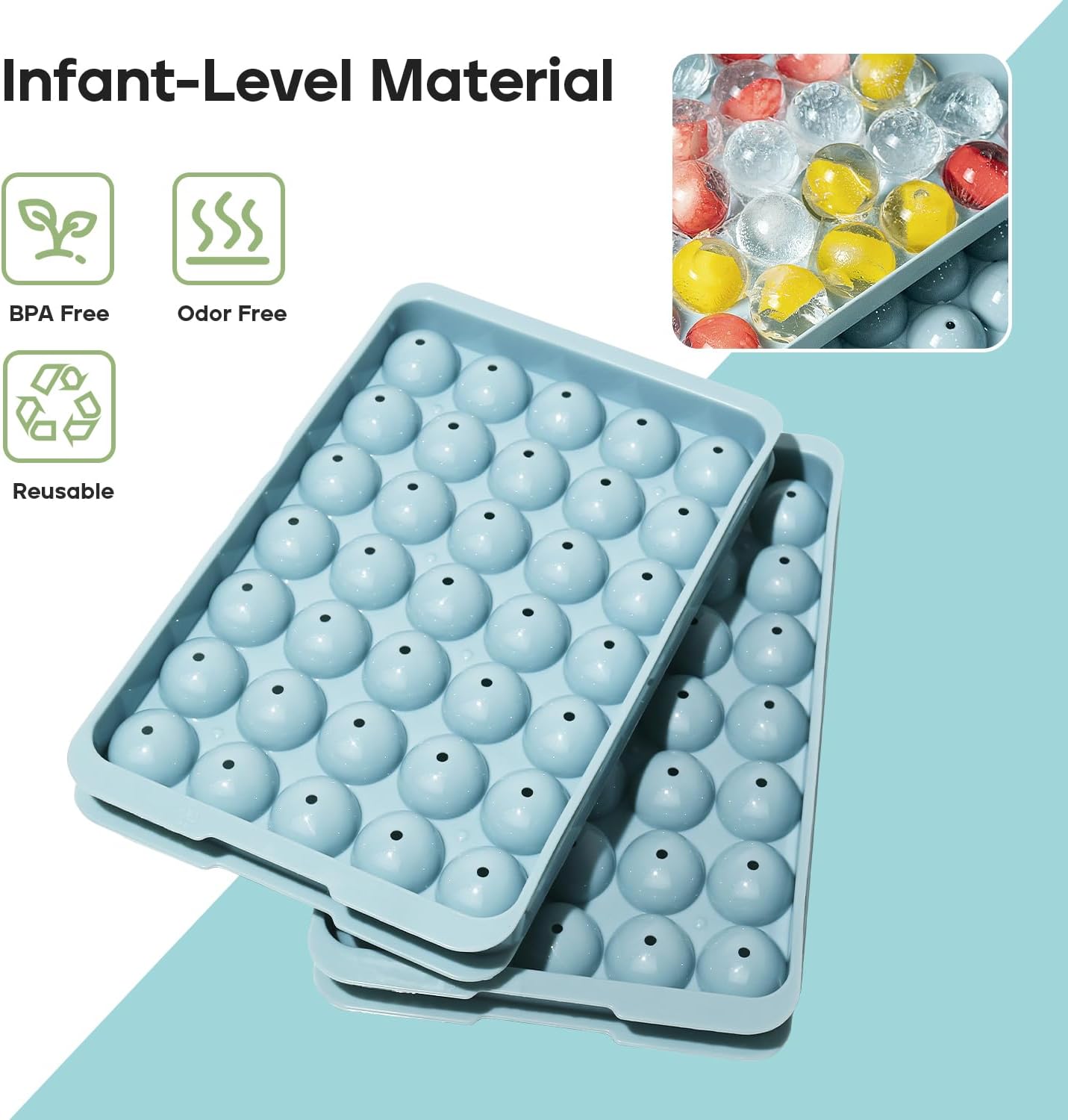Ice Cube Tray with Lid and Bin – Round Ice Cube Trays for Freezer, BPA-Free Food-Grade Ice Mold, Stackable Ice Ball Maker, Iced Bucket Kits, Circle Ice Tray for Cocktails, Whiskey, Coffee, and Drinks