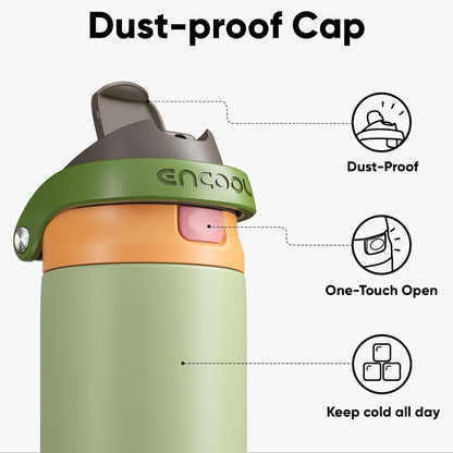 ENCOOL Leakproof Insulated Water Bottle with Straw Dual-Sip Water Bottle Bag-Safe Design for Work, Commute & Gym – Keeps Drinks Cold All Day, 24 oz, Lemonade Pink - Colors A