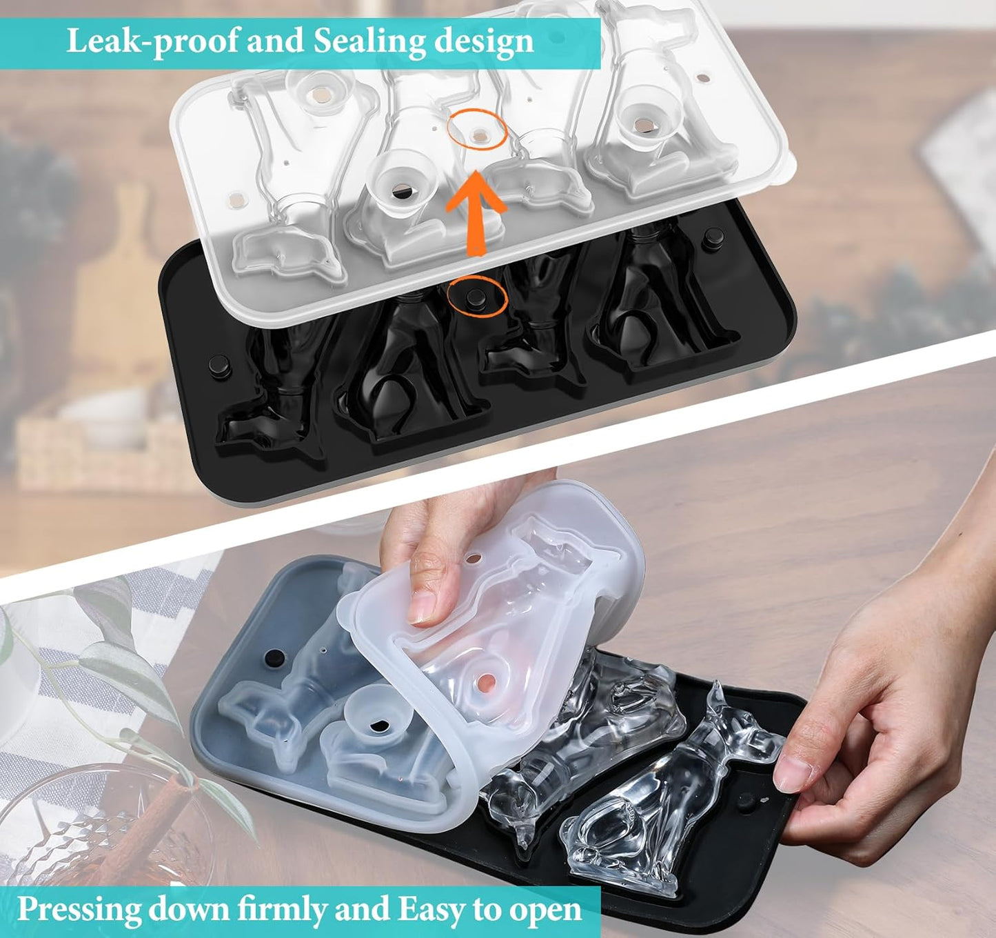 Koluti Nonstick Silicone 9 Ice Cubes Freezer Tray with Plastic Lid, 2-Pack Water Bottle Long Narrow Stick Ice Cube Mold Maker, Ideal for Sport Bottles, Cocktail and Whisky, Dishwasher Safe & BPA Free