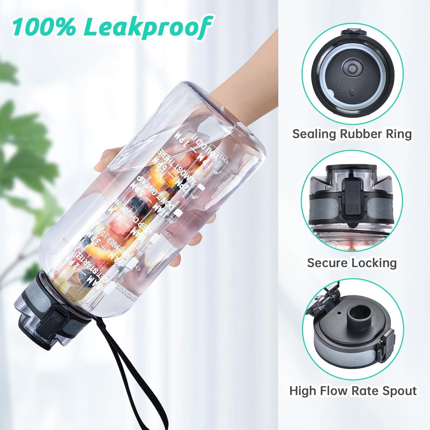 UTEBIT 32 OZ Fruit Infuser Water Bottle, Insulated Sports Water Bottle With Straw, 1L BPA Free Leak Proof Tritan Large Water Jug with Strap for Gym, Camping, Travel, Outdoor