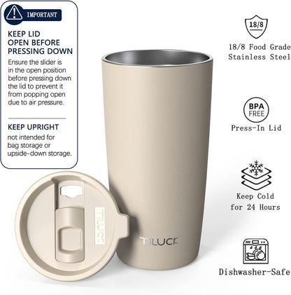 TILUCK 20 oz Insulated Tumbler with BPA-Free Lid, Stainless Steel Vacuum Travel Coffee Mug, Double Wall Coffee Tumbler（20oz，Matte DarkBlue）