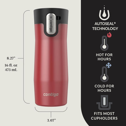 Contigo AUTOSEAL West Loop Vacuum-Insulated Stainless Steel Travel Mug with Easy-Clean Lid 12 oz Blueberry