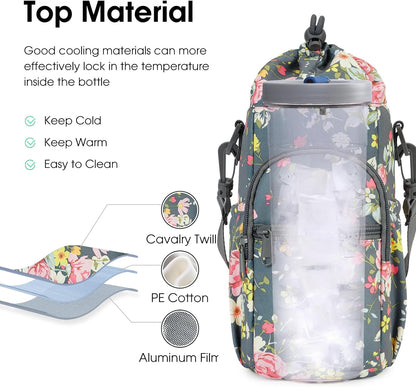 sportsnew Water Bottle Holder 40oz Crossbody Insulated Cup Sleeve Water Bottle Carrier Sling Bag with Phone Pocket, Walking