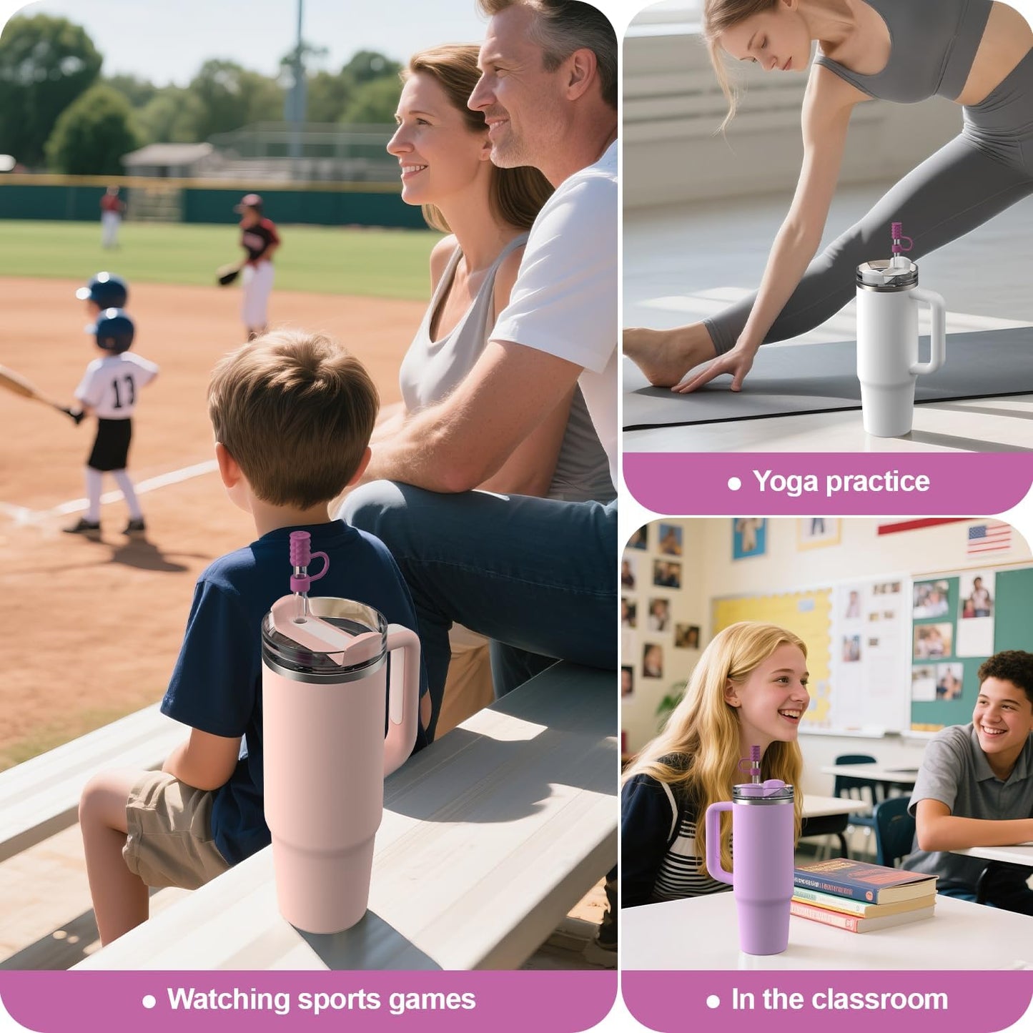 YOTIME 6Pcs Silicone Straw Covers Cap, 0.39in/10mm Straw Toppers Compatible with Stanley Cup 40 & 30 oz, Reusable Dust-Proof Cover Cap for Tumbler with Handle, Starlight